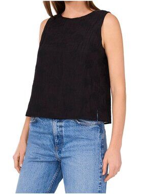 NWT Vince Camuto Black Embroidered Sleeveless Blouse L